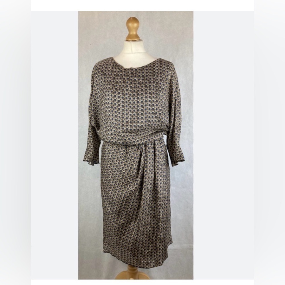 Brooks Brothers Pure Silk Rattan Geometric Print Dress. Sz 16 woman plus